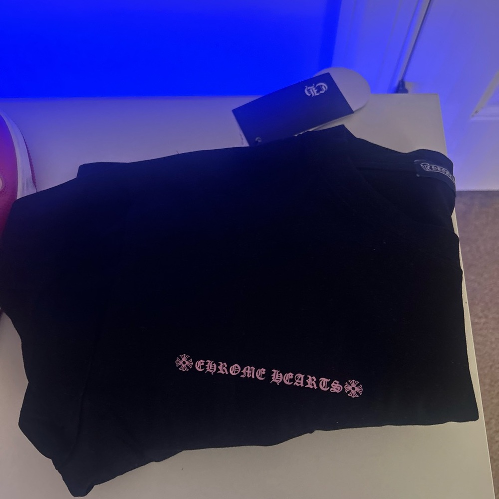 Chrome Hearts Black Tee with Pink Logo